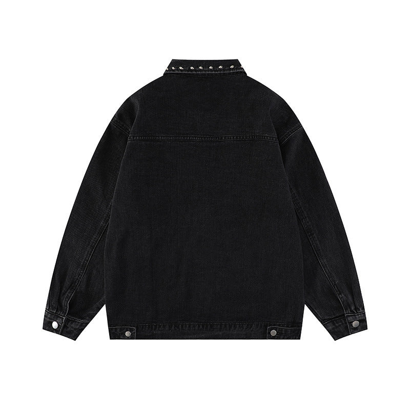 Heavy Beaded Black Denim Jacket For Women