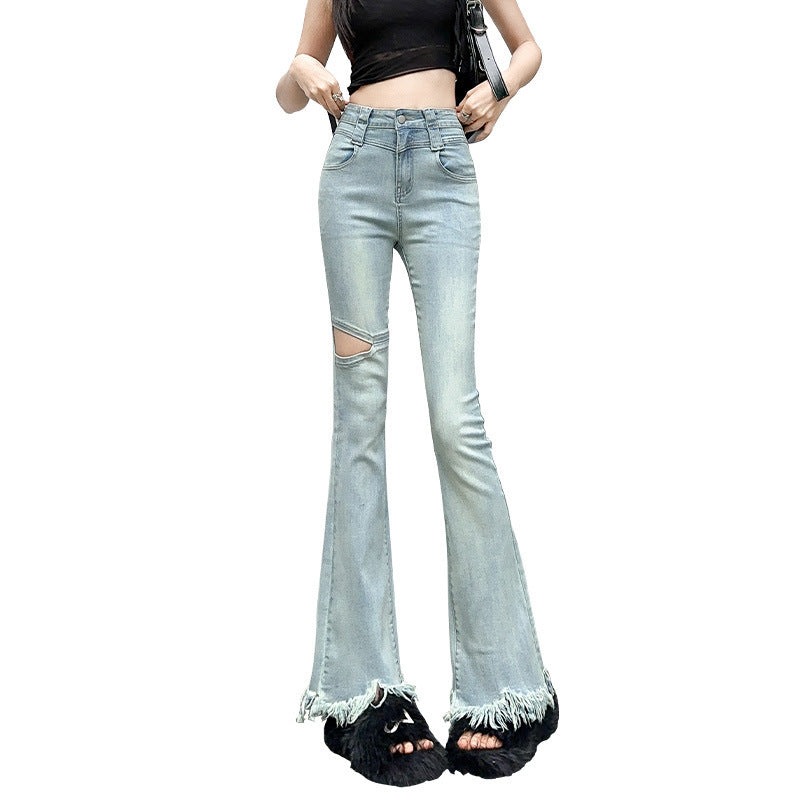 Fringed Burr Slightly Flared Jeans Women