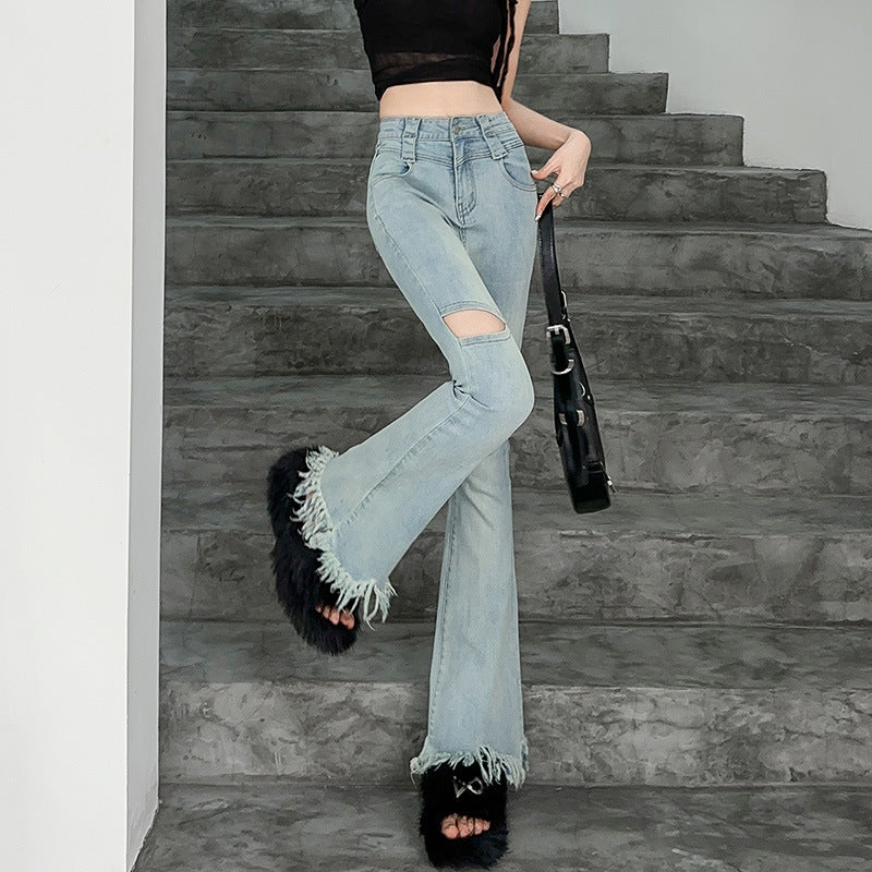 Fringed Burr Slightly Flared Jeans Women