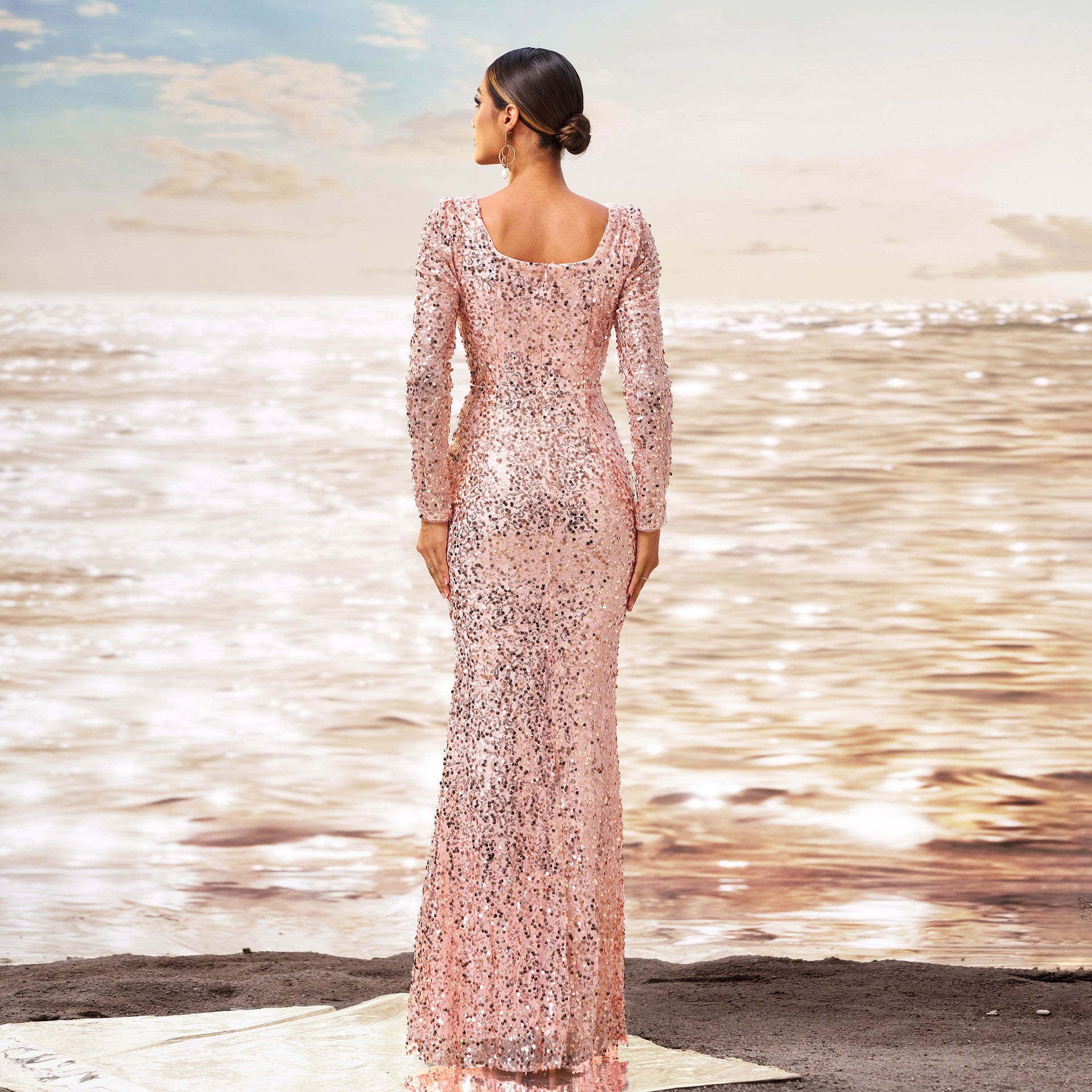 Sequined Sheath Fishtail Evening Dress